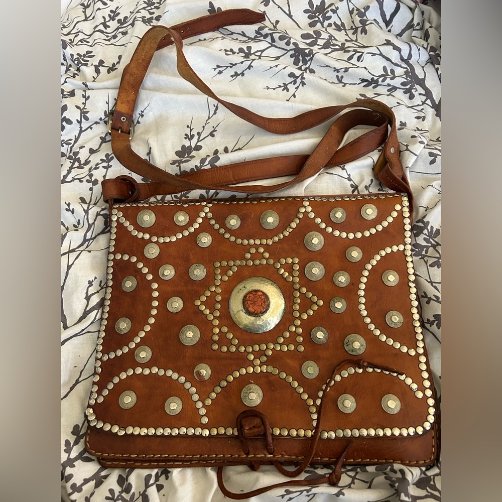 Vintage Genuine Moroccan Studded Leather Shoulder/Crossbody Bag